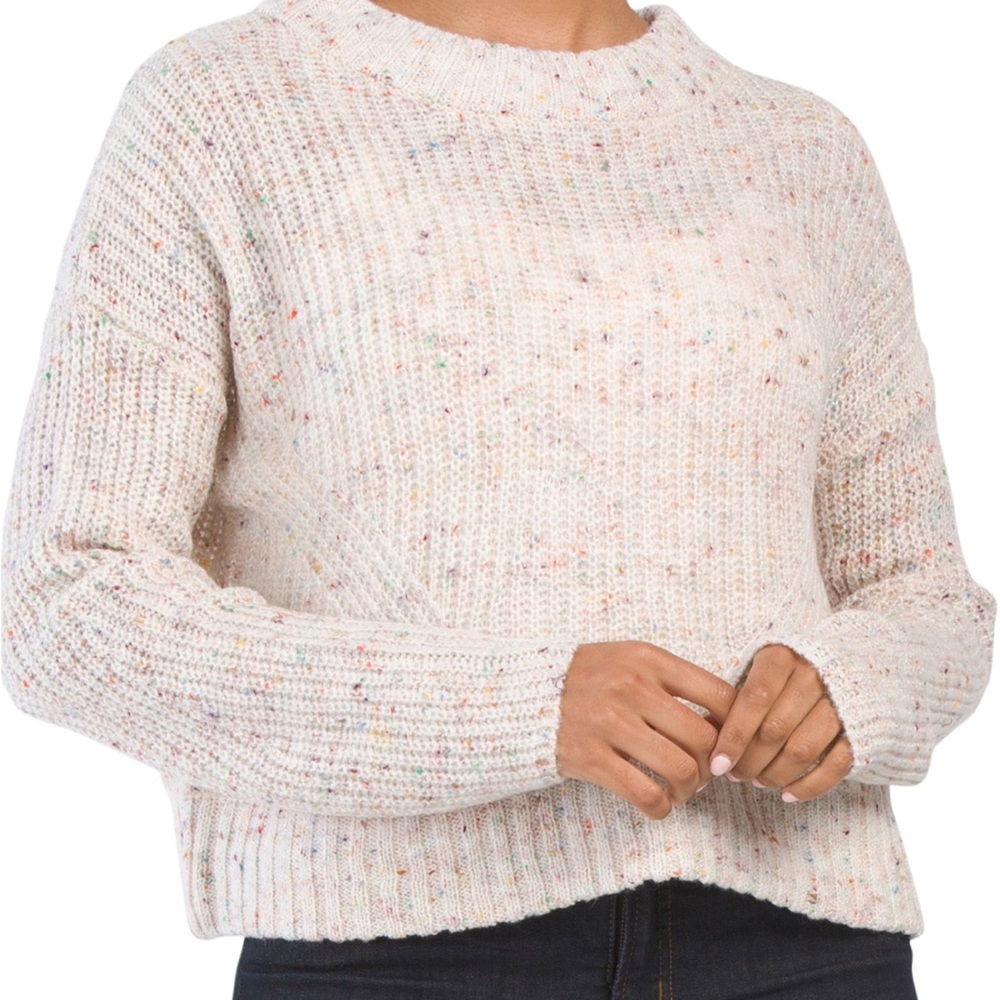 Moon & Madison Chunky Pullover Ivory Multi Rainbow Small